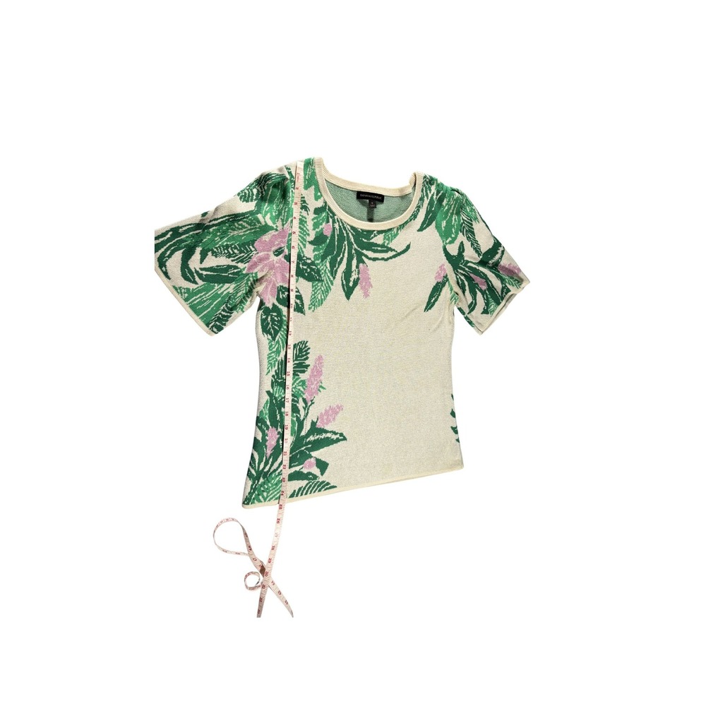 Banana Republic Womens S Jacquard Floral Sweater Top Beige Green Pink Leaf Knit - Picture 2 of 6